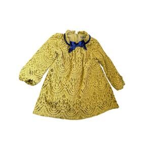 Genuine Kids from OshKosh Girls Mustard Yellow Lace Dress Bow Collar Size 2T